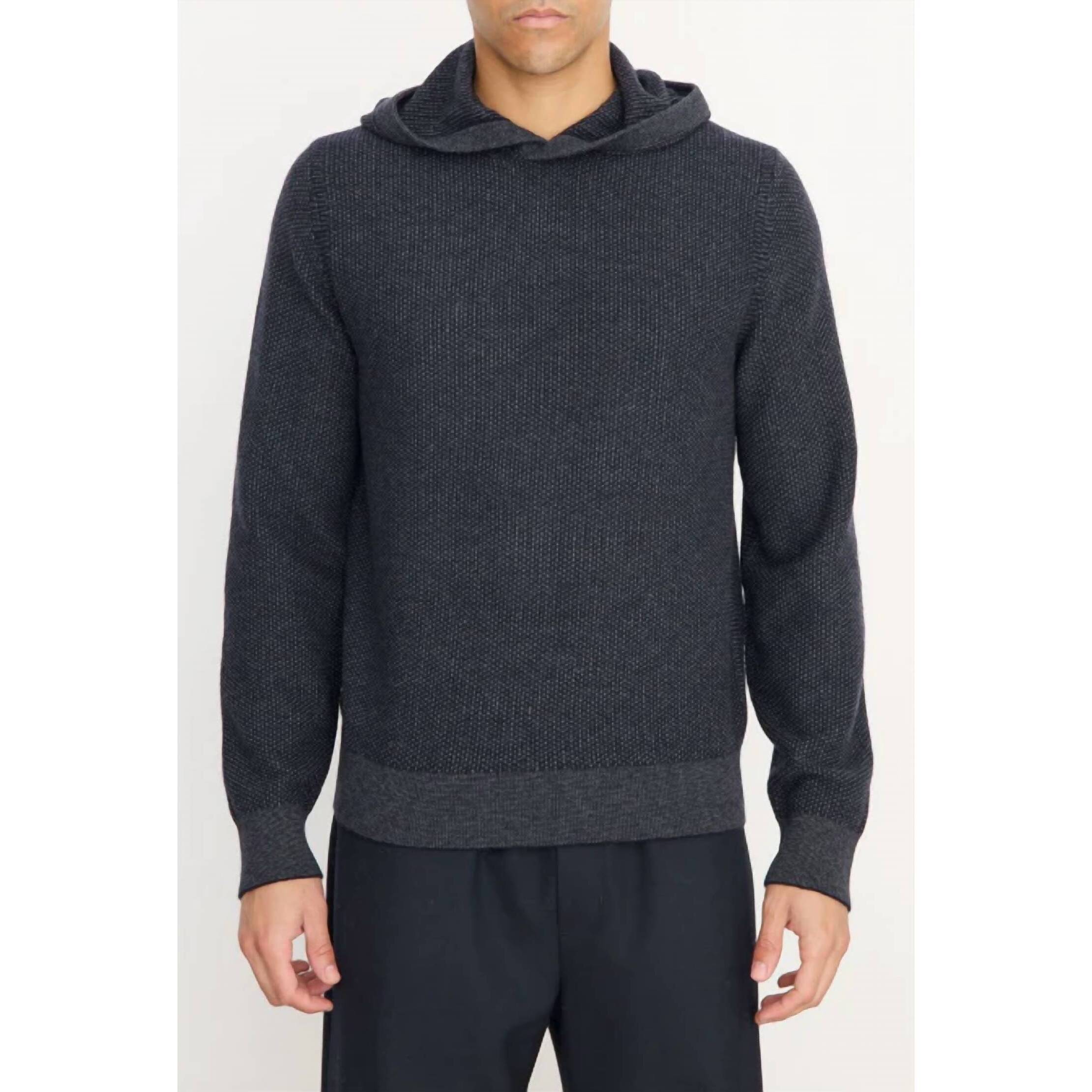 New Vince Geo Jacquard Long Sleeve Hoodie In Coastal/Medium Grey